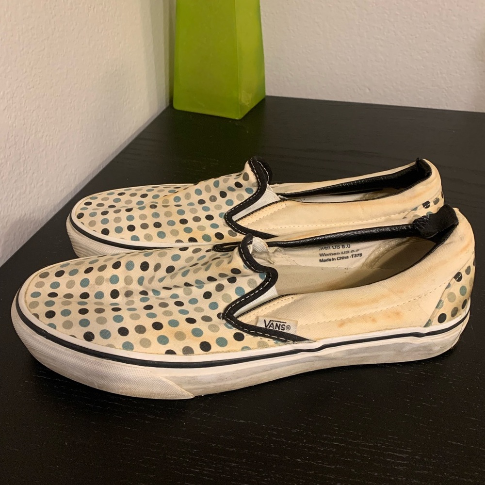 Vans Black and Cream Polka Dot Slip-On Shoes